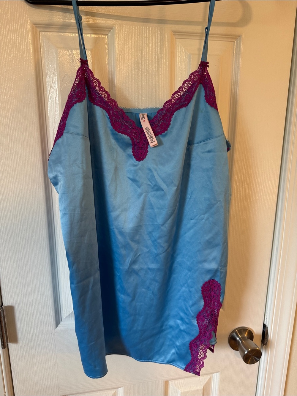Victoria's Secret Blue Chemise with Magenta Lace Trim